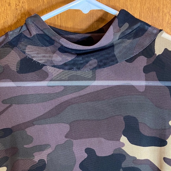 Bar III Brown Black Tan & Green Camouflage Top - Picture 3 of 12